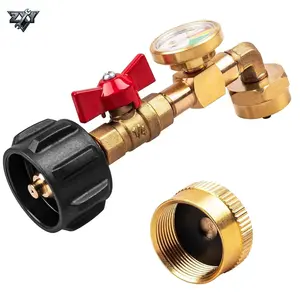 Upgraded Propane Refill Adapter 20lb to 1lb Converter, 90-Degree Elbow QCC1 Adapter with ON/Off Valve & Gauge, Fill 1 lb Tanks from 5-40 LB Propane Tank