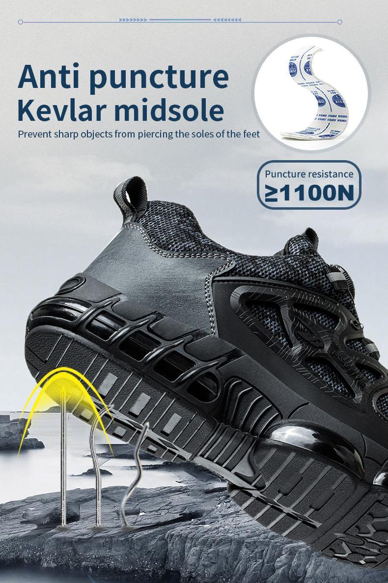 Men's Steel Toe Safety Sneakers with Swivel Buckle - Puncture-Proof Kevlar Midsoles, Anti-Slip Rubber Sole, Breathable Mesh Upper, Durable Work Boots for Outdoor Activities, Blue Collar Workers, Nurses