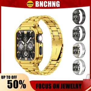 BNCHNG Stainless Steel Watch Band with Case Compatible with Apple Watch Ultra3/2/1 Series 11 10 9 8 7 6 5 4 3 2 1 SE3/2/1, Metal Strap with Protective Cover for iWatch 49/46/45/44/42/41/40/38mm Men