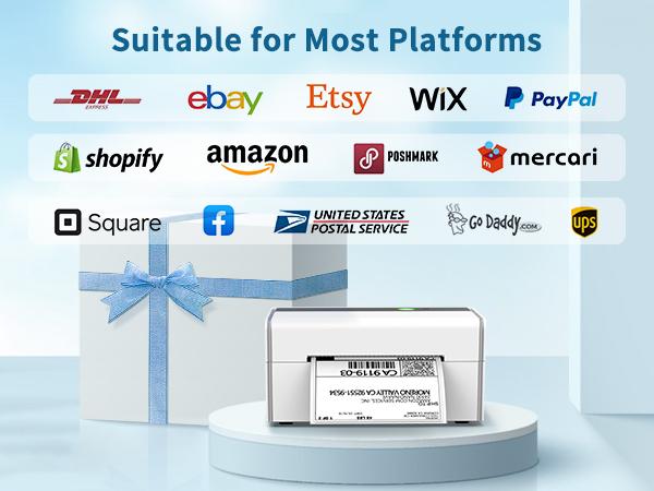 JADENS Bluetooth Label Printer Thermal Shipping Printer Wireless Printer for Small Business & Package, USPS, UPS, Compatible with Phone, iPad, PC