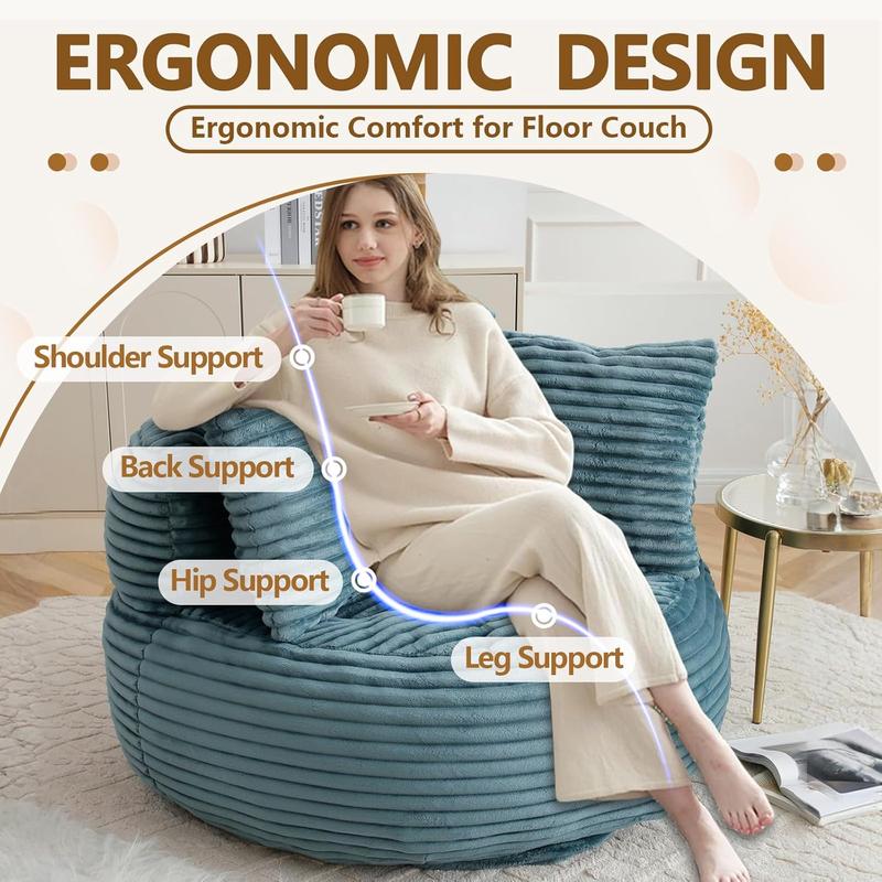 Bean Bag Chair Lazy Sofa Corduroy Oversized Chair for Adults, Comfy Big Accent Sofa Lounge Floor Chair, Stuffed Bean Bag Couch for Gaming, Reading, Living Room, Bedroom, Office