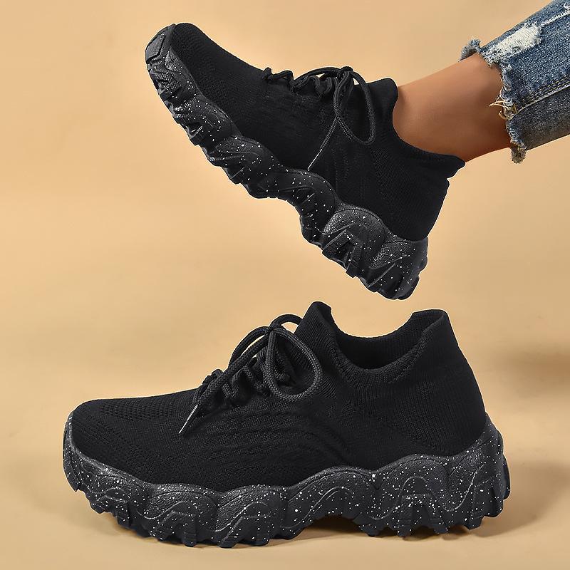 Breathable Knit Lace-Up Sneakers with Trendy Chunky Sole for Effortless Daily Style & All-Day Comfort