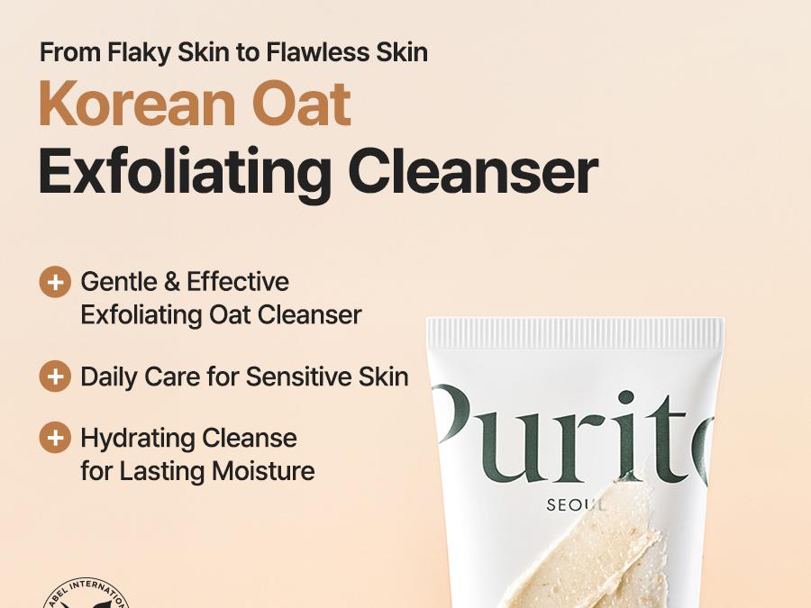 [Purito Official] Oat Exfoliating Facial Polish Cleanser l Oat Seed Water Hydration & Soothing, Lightweight, Non-Sticky FA Safe Moisturizer for Sensitive Skin, Non-Comedogenic, Fragrance-Free l Korean Skincare