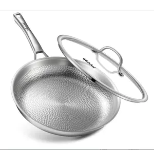 12 Inch Pure Titanium Hammered Pro frying pan with Lid, Non-Toxic Skillet for Cooking, PFAS/PFOA/PTFE Free Cookware, Dishwasher&Oven Safe, Kitchen Induction Compatible Titanium Pan