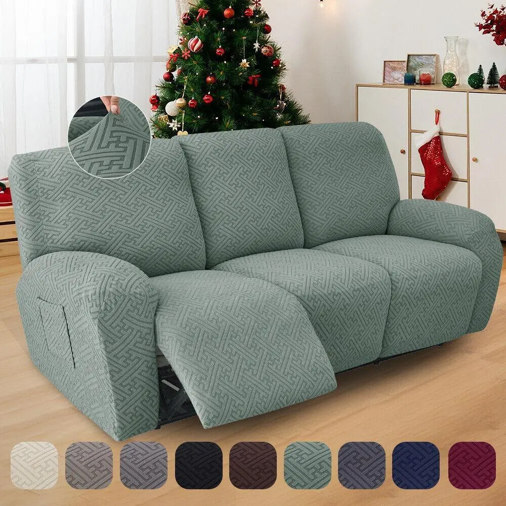 Stretchable Polyester-8% Spandex Blend Sofa Cover - Multi-Size 1/2/3 Seater, 25-35 In Elastic Fit Washable Recliner Cover, Soft Sofa Protector with Pocket, Wrinkle Resistant Couch Slipcover for Living Room Decor