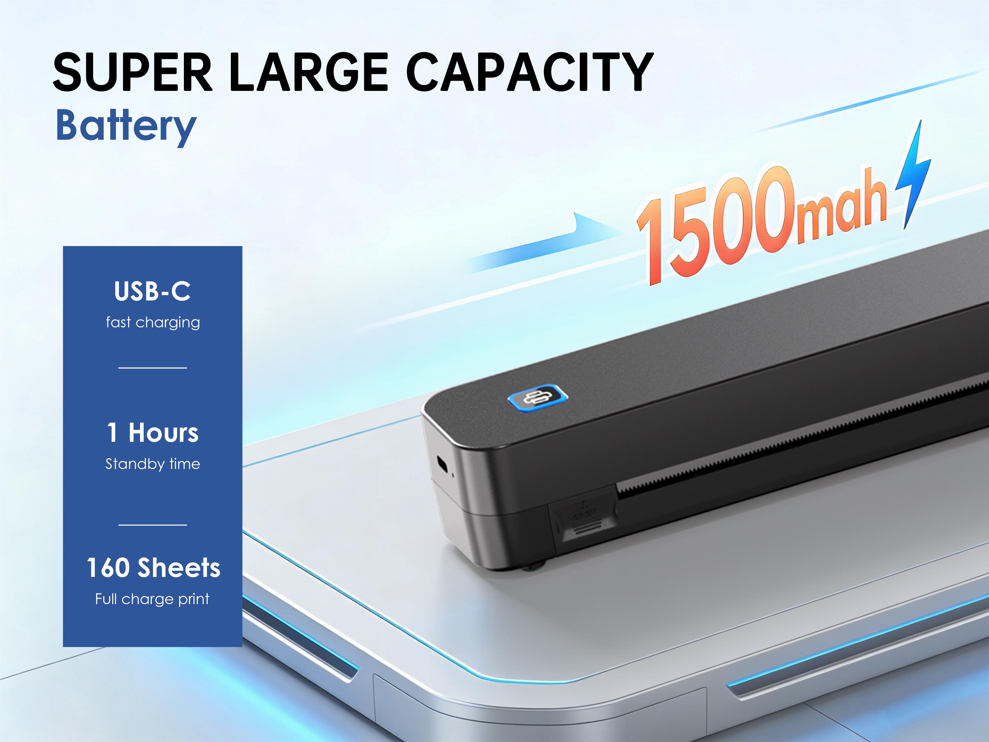 Inkless Portable Printer – Bluetooth Wireless Thermal Printer for Travel, Home & Office,iOS/Android/Laptop Compatible,Support 8.5x11 US Letter&A4 Thermal Paper,No Ink Needed, Printing Machine,Excellent Gift