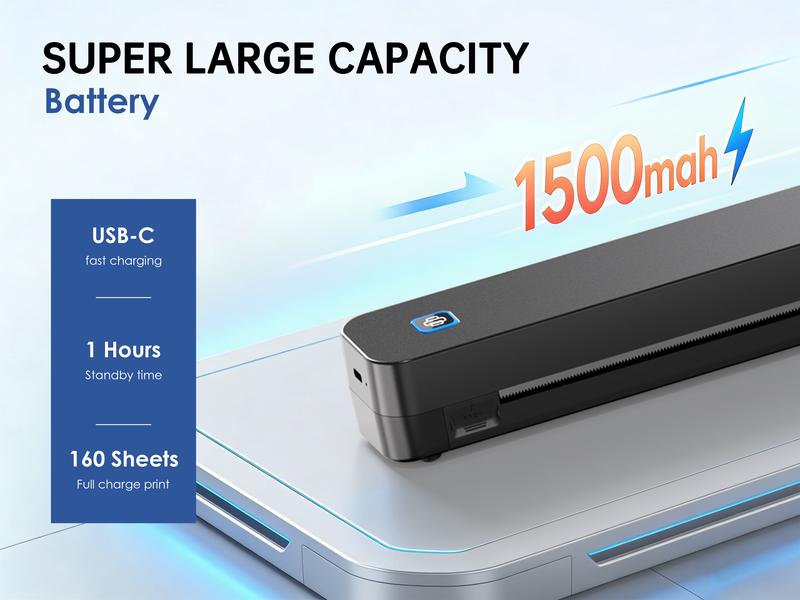 Inkless Portable Printer – Bluetooth Wireless Thermal Printer for Travel, Home & Office,iOS/Android/Laptop Compatible,Support 8.5x11 US Letter&A4 Thermal Paper,No Ink Needed, Printing Machine,Excellent Gift