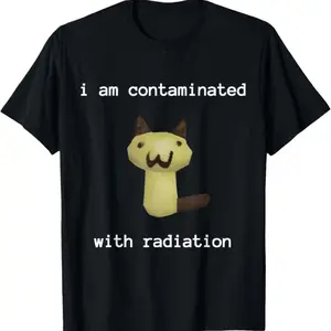 [Cotton graphic tees]men gifts Casual shortsleeve topsI Am Contaminated with Radiation Funny Cat Meme T-shirt Menswear Vintage