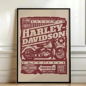 Vintage Harley Davidson Poster, Retro Motorcycle Wall Art, Classic Biker Garage Decor, Rustic Motorbike Print, Gift for Biker Dad