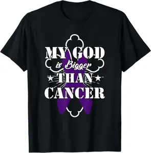1pc "My God Is Bigger Than Cancer" Pancreatic Cancer T-shirt | Comfortable Fabric, Faith Theme Print | Religious Patients/Families | Spiritual Comfort Occasions | Provides spiritual support, conveys faith strength