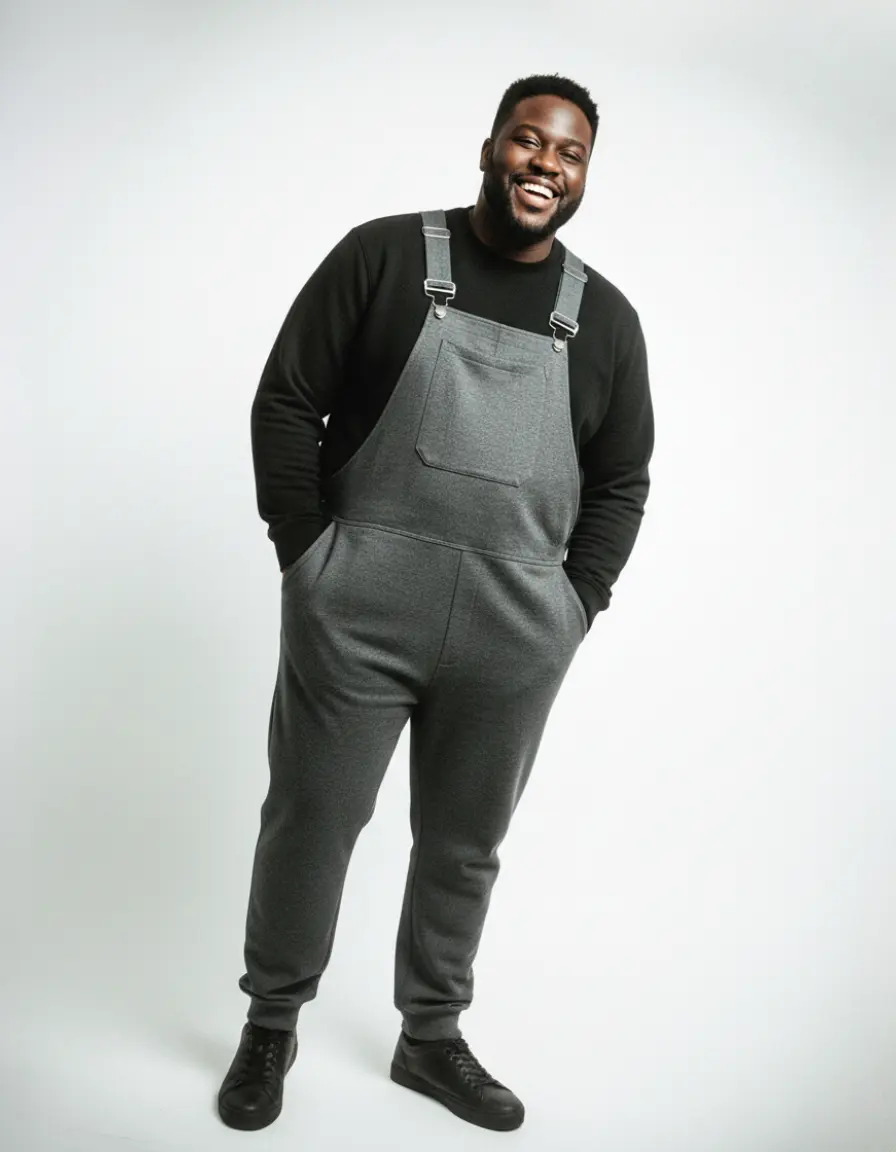 Men's Cotton-Recycled Polyester Blend Overalls - Loungewear Jumpsuit with Jogger Cuffs, Adjustable Straps, No-Waistband Design, 6 Pockets, Hidden Zipper, Zip Fly Secure, Spandex, Unisex Sizing, Soft Comfy Fit, Up to 3XL