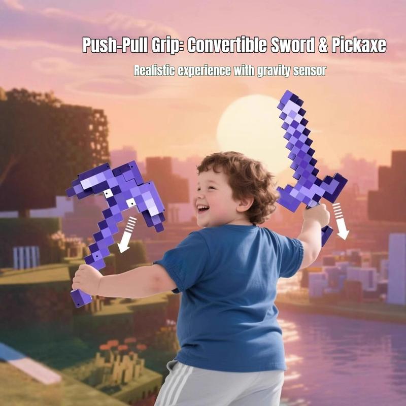 2 in 1 Sword & Pickaxe Transforming Toy with Game-Inspired Light & Sound Effects for Kids