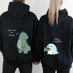 [Graphic Hoodie] Couple Matching Hoodies/T-Shirt - Lovely Dinosaur Couple Graphic Hoodie Cute Dino Pullover Sweatshirt for Couples