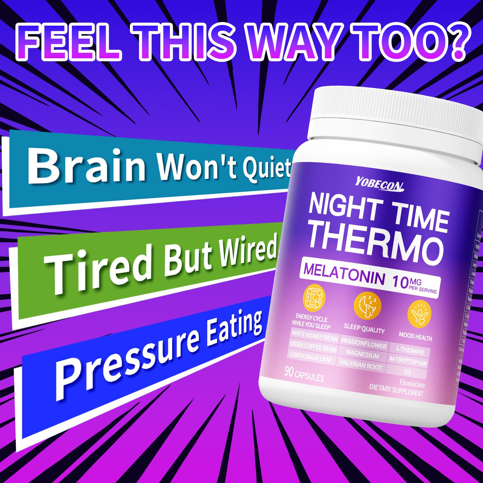 Nighttime Heat Energy Capsules for Sleep Support |   Melatonin, Magnesium, Vitamin D3, L-Theanine, Red Bean, Green Coffee Bean, Passionfruit & Lemon Balm