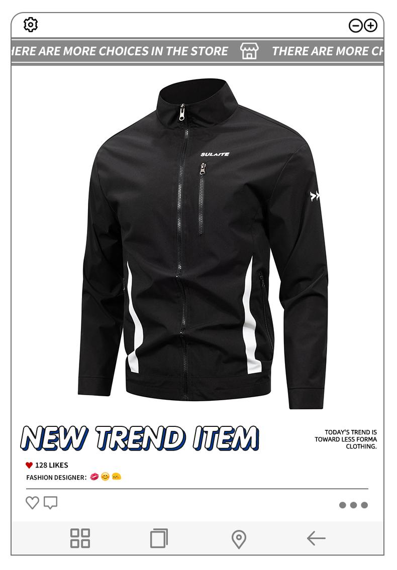 Sulaite Men's Casual Windbreaker Jacket Stand Collar Zipper Anti-Pilling Smooth Fabric Multiple Pockets Versatile Outdoor/Casual/Commuter Long Sleeve Biker Street Style Motorcycle Streetwear Sports