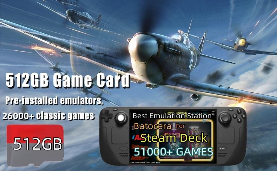 POWERNEWS 512GB Micro SD Card Retro Game Card for Steam Deck Supported OLED Version, Included Retro Games and Emulator Console, Batocera Game System Compatible with Retro Game, Retro Game Card for Steam Deck Plug Accessories Memory