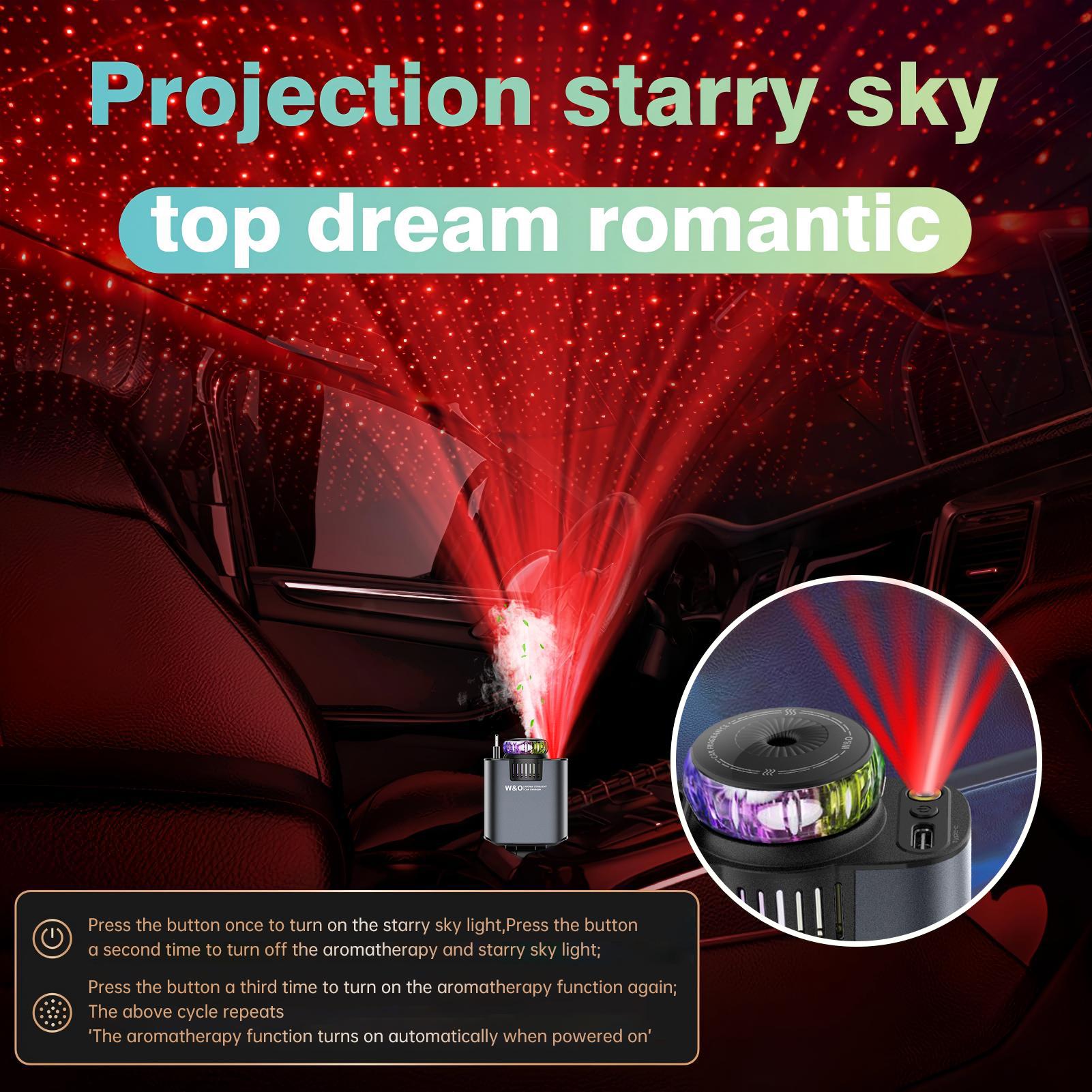 【New Airfreshener Starlight In Car Roof】5 in 1 Car Charger, Car Air Freshener with High Speed USB C Adapter with Lightning Cable & Charge Port for iPhone & Android Phone, Retractable Car Charger, Comes with 3 Bottles of Fragrance, Car Accessories