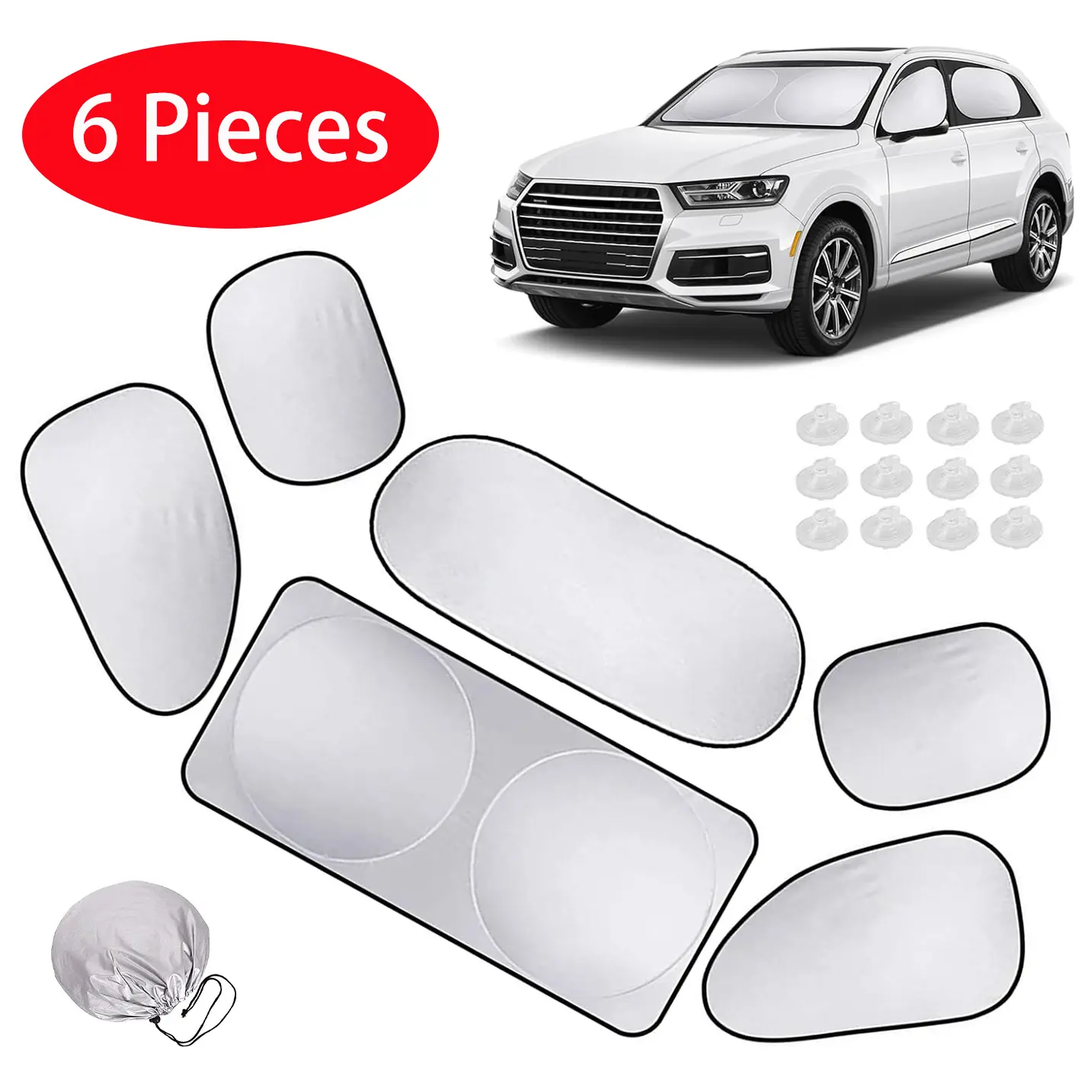 Car Window Shade, 6Pack Set Auto Sun Shades for Side Window Front and Rear Windshield with Storage Pouch for Car, SUV, Van, Truck, Full Sun Protection, Block UV Rays, Keep car Cool (59.5"x27.6"/6PCS)