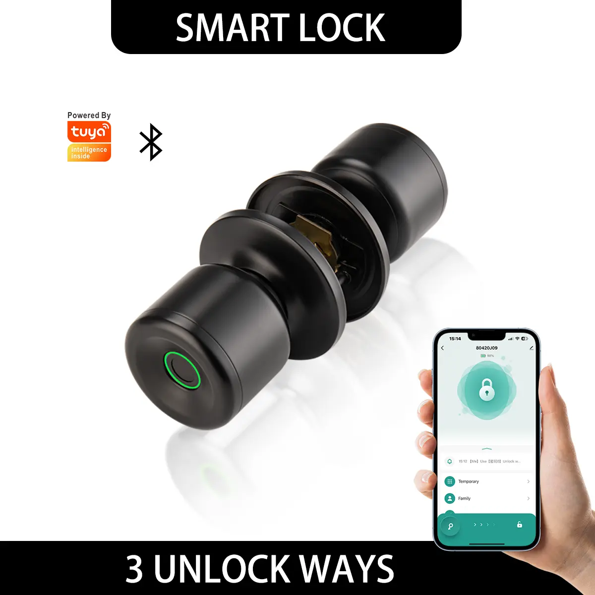 Smart Fingerprint Padlock with Black Cylinder - 3-in-1 Keyless Electronic Door Lock, App Control, Backup Keys, Local Data Storage, Batteries, Hands-Free Safety Lock for Home Security Bedrooms Garages, Door Locks, Electronic Lock