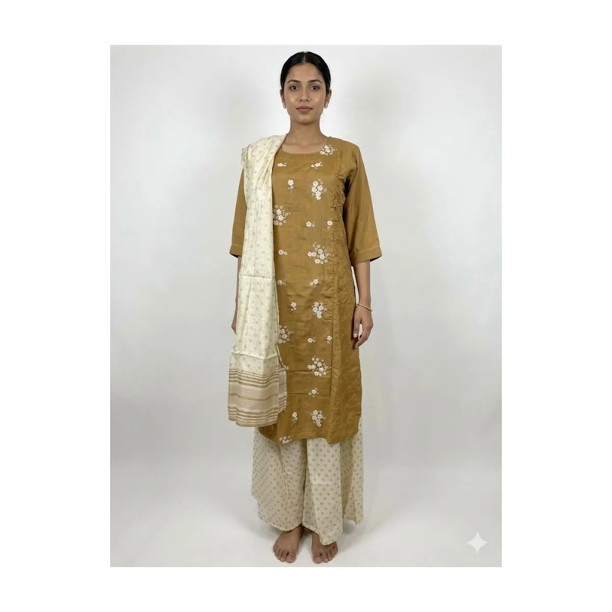 #3PS-18 Elegant Brown Embroidered Kurta Palazzo Set with Dupatta