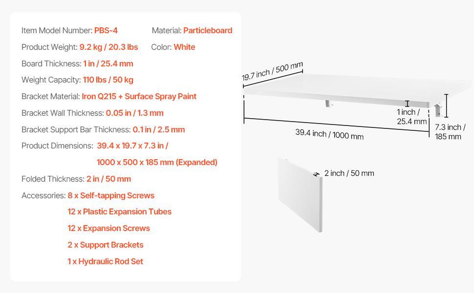 SucceBuy Wall Mounted Folding Table Drop Leaf  Floating Desk with Bracket Fold Down for Home Office Room Kitchen Space-Saving
