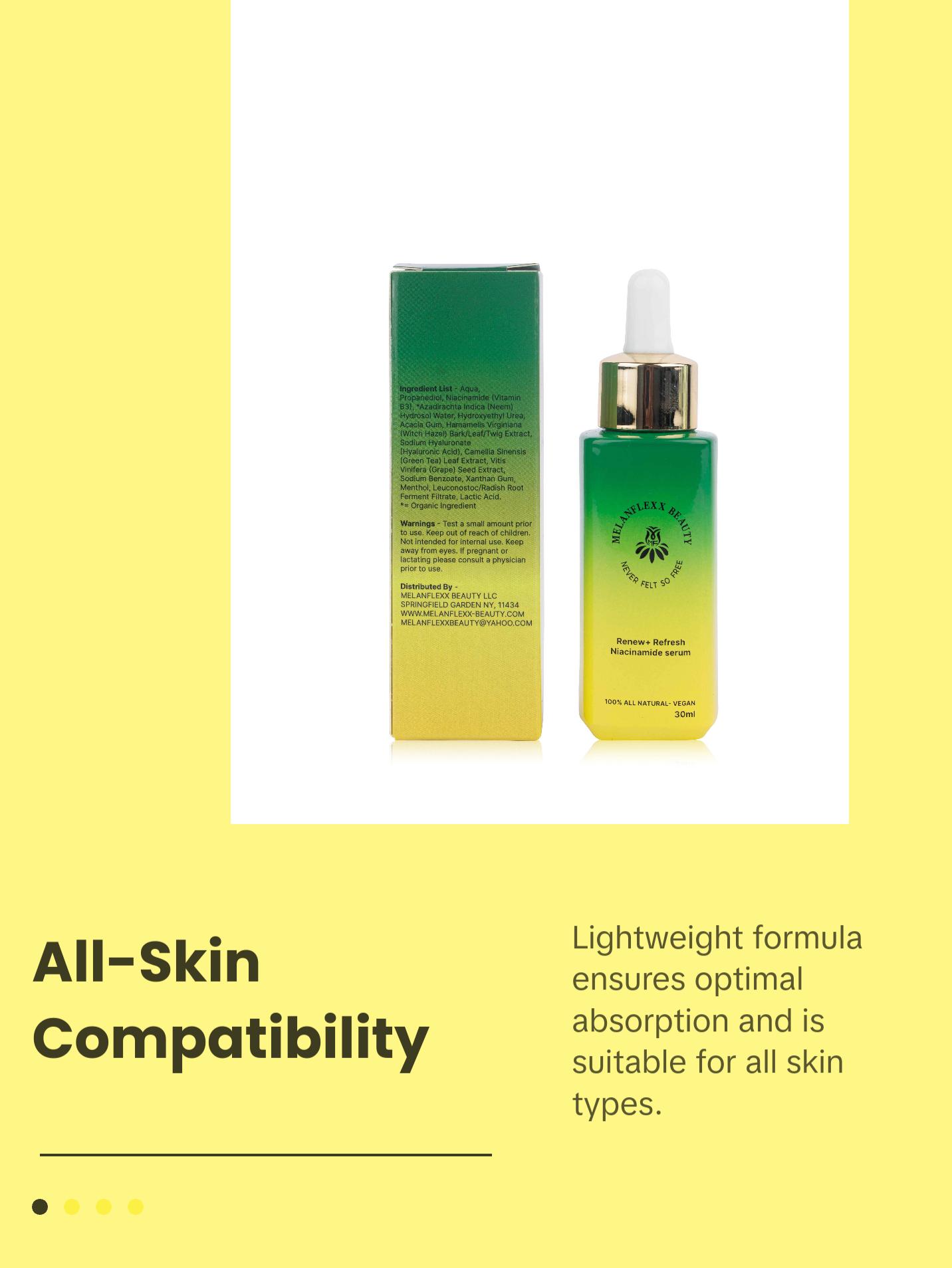 MELANFLEXX BEAUTY NIACINAMIDE SERUM 100% All Natural- Vegan