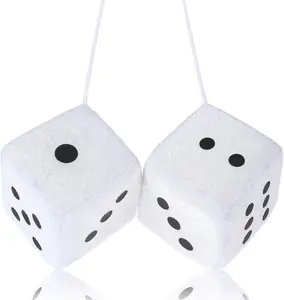 Fuzzy Dice for Rear View Mirror, White Fuzzy Dice for Car Mirror, 2.75Inch Pair of Plush Retro Square Hanging Dice with White Dots Cute Car Decoration Ornament Accessories DIVINA VITAE