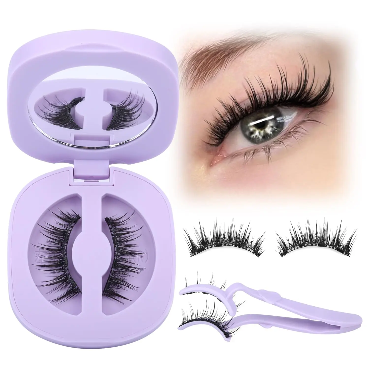 Reusable Magnetic Cosmetic Eyelashes Set with Applicator - 4-Magnet Gentle Fluffy Waterproof Lashes, Soft Cluster Makeup Lashes, No Glue for Sports, Gaming, Soft Magnetic Eyelashes, Eyelash Clusters