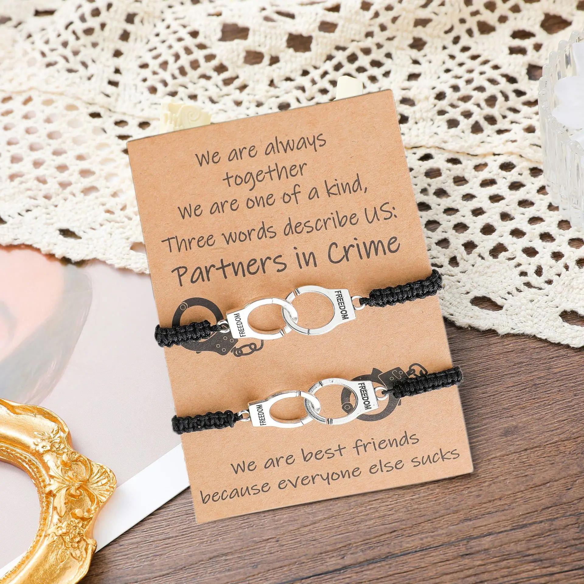 Friendship Bracelets for Women, Funny Matching Handcuff BFF Bracelets, Unique Best Friend Gifts for Birthday, Holiday, Secret Santa, Cute Couple or Group Bracelet Set