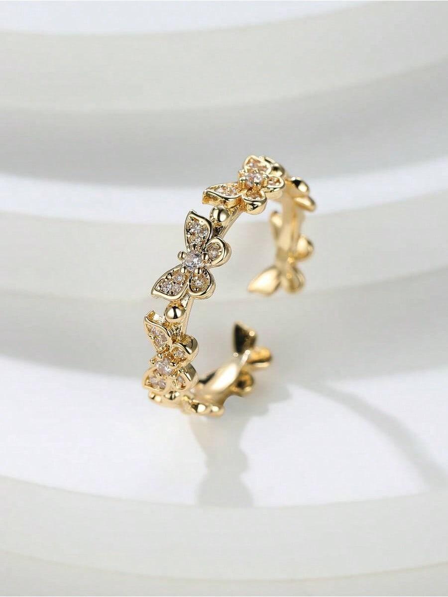 Butterfly Open Ring with Intricate Gemstone Accents and Elegant Design for Everyday Wear Stackable Ring