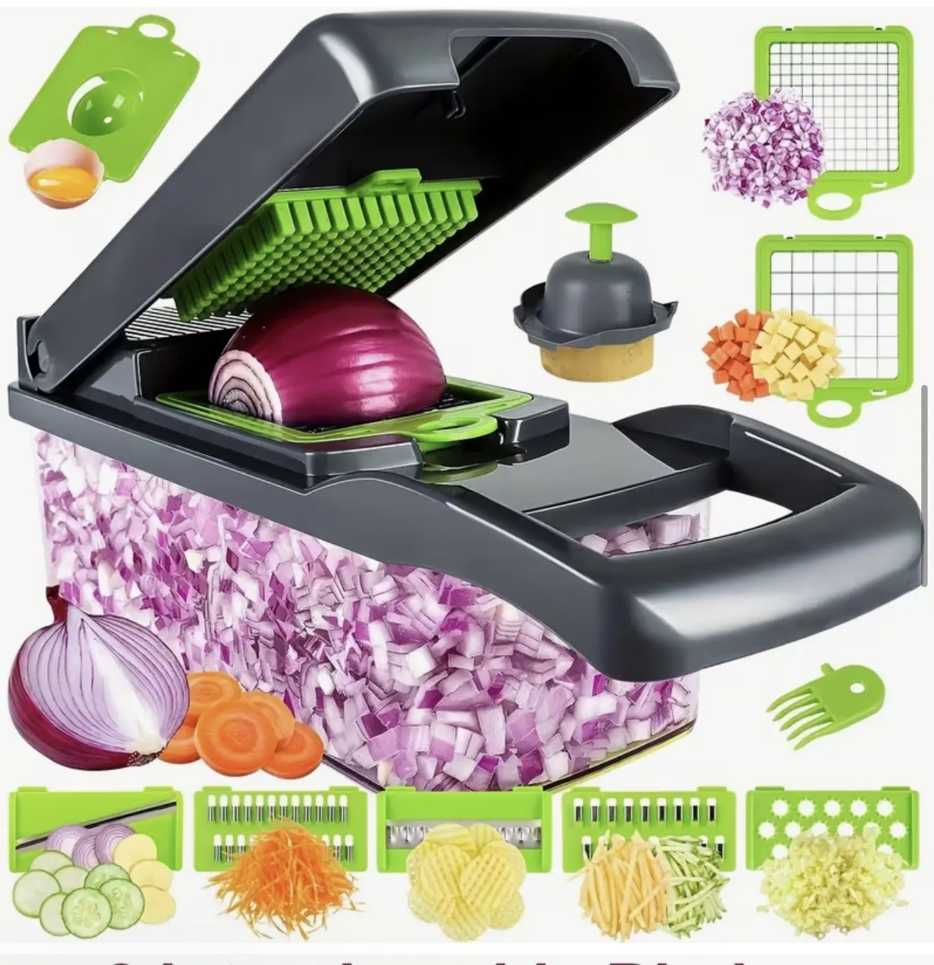14-in-1 Vegetable Chopper with Container - Multifunction Kitchen Utensil for Onion Dicing, Fruit Slicing & Veggie Prepping