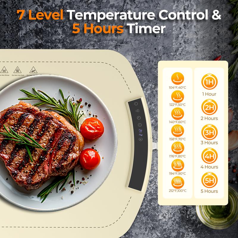 Kismile Food Warming Mat Fast Full-Surface Electric Tray with Adjustable Temp Smart Safety Protection Portable Rollable Versatile Warmer for Parties Kitchen Appliances