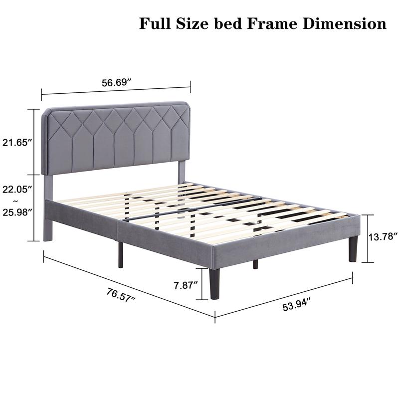 VECELO Upholstered Bed Frame Platform Queen Twin Full Size Bed with Velvet Headboard Strong Wooden Slats Noise-Free,No Box Spring Needed,Easy Assembly