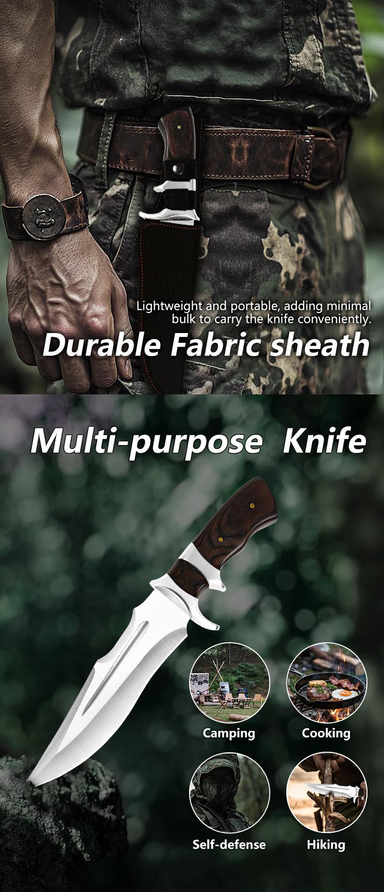 Outdoor Camping Knife,Steak Knife,High-Carbon Steel,Wooden Handle,Camping Gear,Travel Essential,for Camping,Fishing,Hiking,Gift for Men