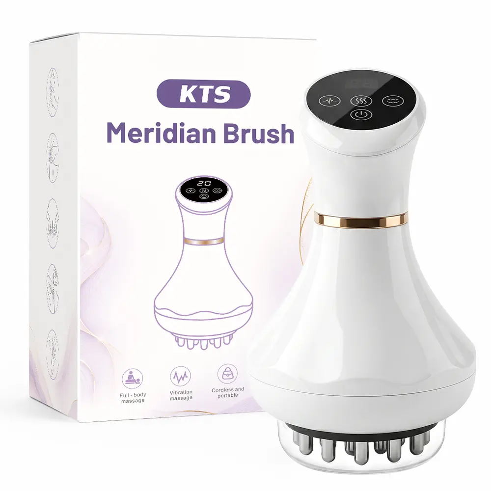 Portable Electric Meridian Brush - Rechargeable Cordless Beauty Massager, Portable Muscle Massagers with Red Light, Heat Mode, 9-Level Vibration, Adjustable Relaxing Handheld Tool for Home Care, Friends, Camping, Beauty Massagers