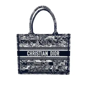 Pre-owned Dior Canvas Tote Bags Christian Zodiac Embroidered Medium Book Tote DRB