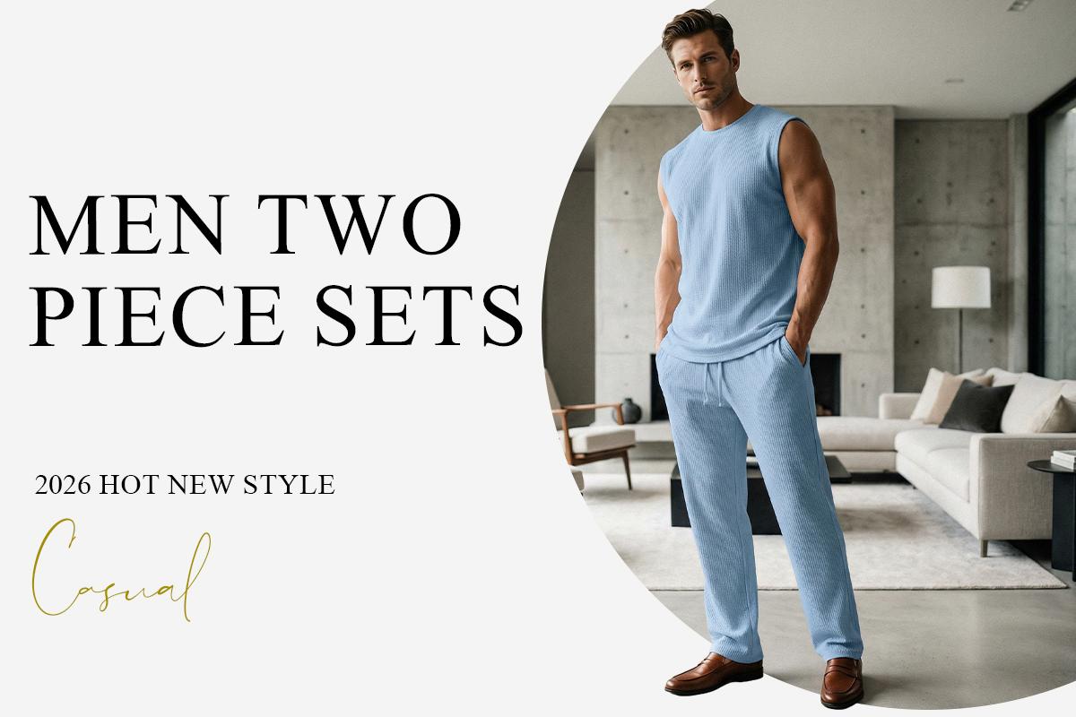 JMIERR Mens 2 Piece Rib Knit Sweatsuit Summer Sleeveless Tank Top Baggy Wide Leg Pants Set Vacation Beach Outfit for Men