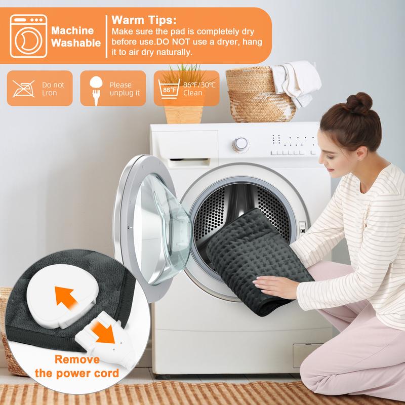 Dark Gray Heating pad, size 40in×20in, 33in×17in, 24in×12in, 6 temperature levels and 4 time settings, portable, back, neck, shoulders and legs heating, machine washable, perfect holiday gift for men, women, parents, Christmas gift