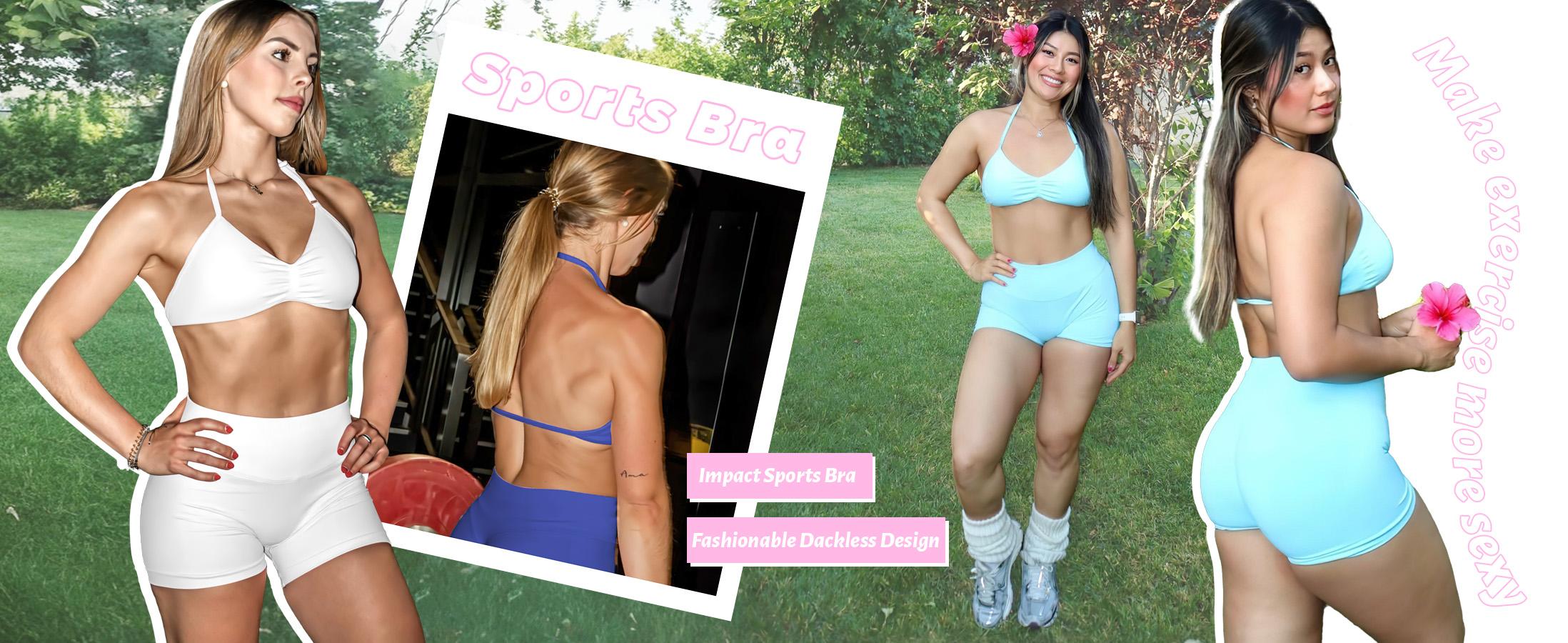 YEOREO SoftHue Women's Strappy Halter Sports Bra Padded Gym and Workout Yoga Top