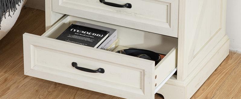 HOMMPA 24'' Farmhouse Nightstand with Charging Station, Bedside Tables with Storage, Side Table with USB Port, 3 Drawers End Table Dresser, Wood Night Stand for Bedroom, Living Room, Rustic White