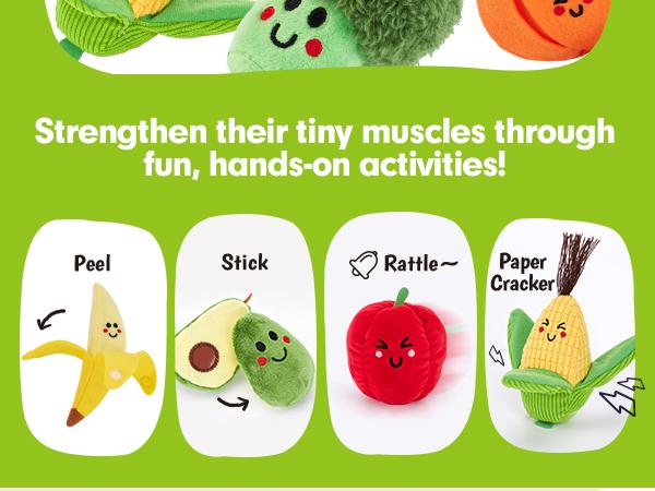 Hahaland 16Pcs My First Fruit Vegetable Color Sorting Color Play Food Toddler Toy with Crinkle Rattle Sound Montessori Educational Toy for Babies 6-12 Months Safe Soft Durable 6M+ 1-3 Years Birthday Christmas Valentine's Day Gift for Kids