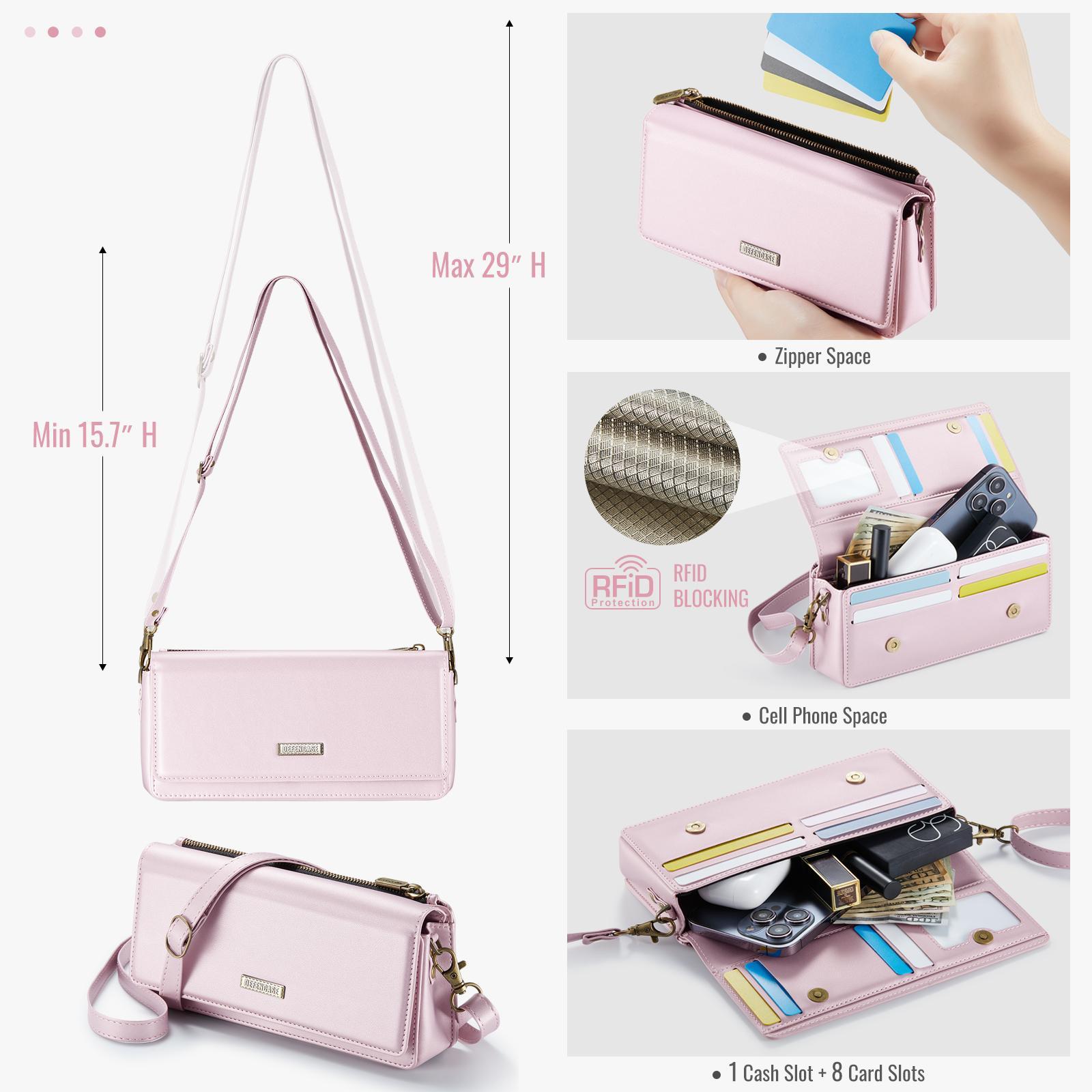 Crossbody Phone Wallet Women RFID Blocking Multi Card Slots with Detachable Wristlet Shoulder Strap Zipper Pocket