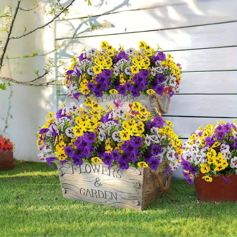 18 Bundles Of 12.56-inch Artificial Tricolor Violet Flowers, Suitable For Outdoor Use, Imitating UV Resistant Tricolor Violet Flowers, Suitable For Outdoor Flower Pots, Front Doors, Porches, Courtyards, Terraces, Windowsills, And Home Decoration