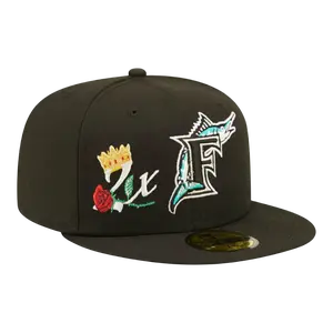 New Era Crown Champs WS 59Fifty Florida Marlins Men Fitted Hat Black