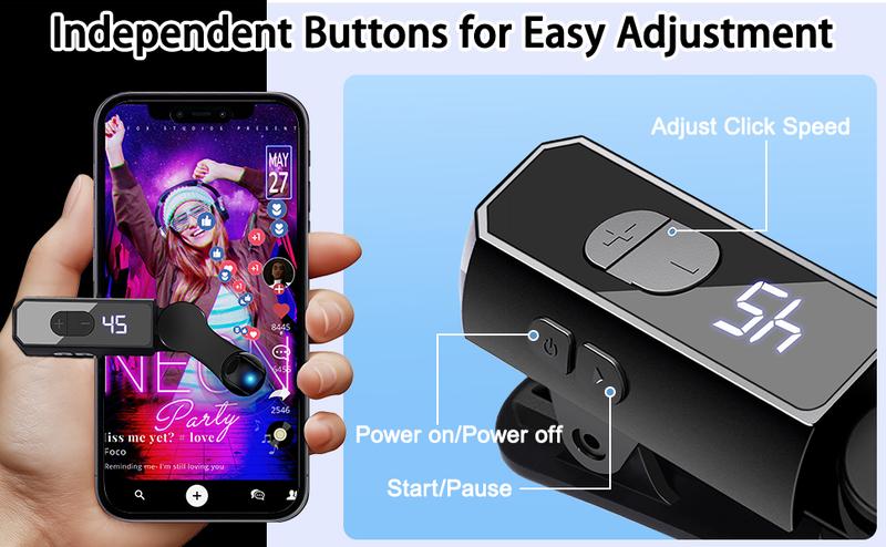 Portable automatic clicker suitable for iPhone, iPad, and Android phones, hands-free, silent operation, lightweight and easy to use, suitable for Tiktok live streaming, game likes and reward tasks (black)