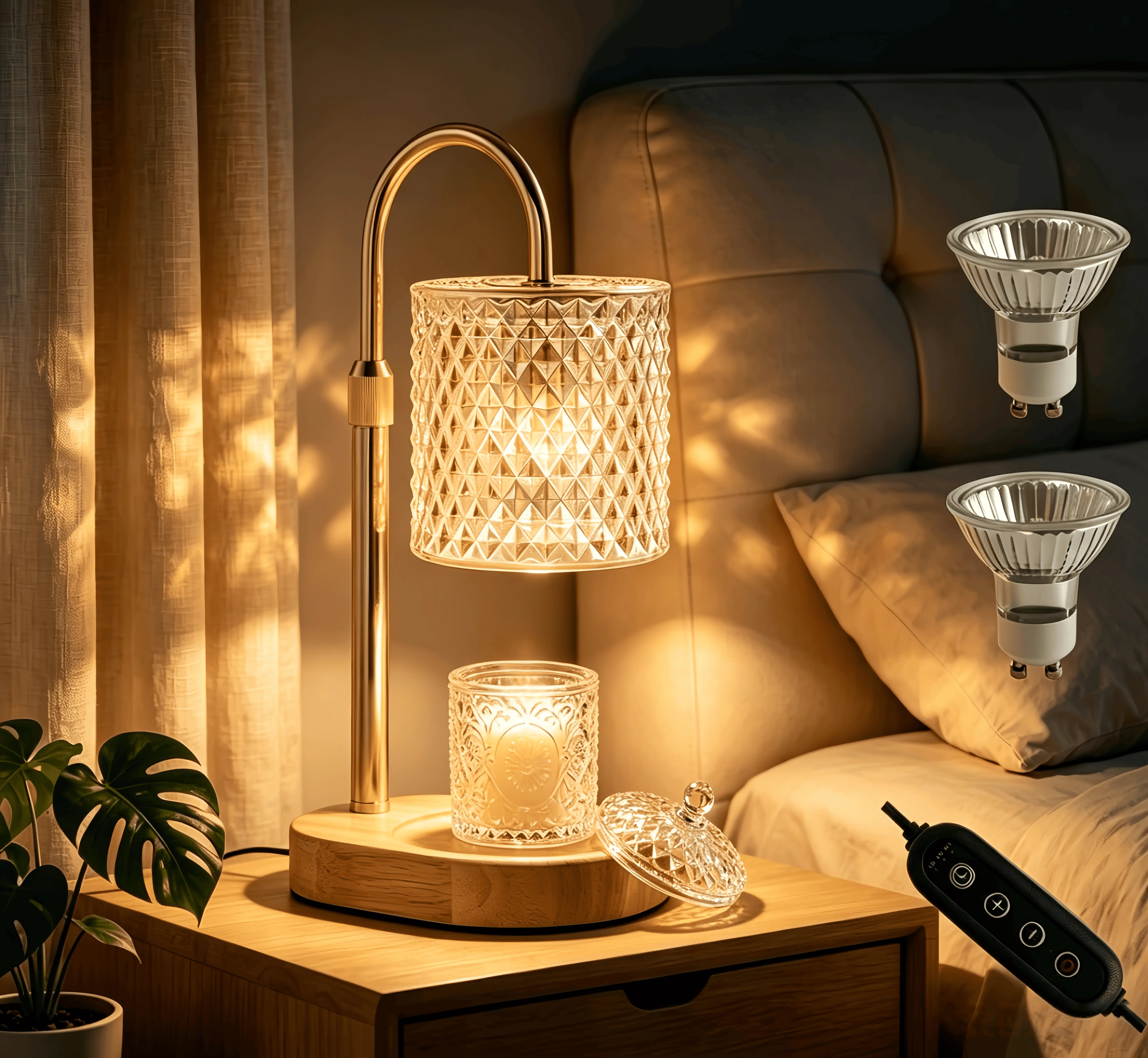 Corded Eco-Friendly Metal Dimmable Candle Warmer Lamp - Timer, Dimming Function, Height-Adjustable Candlestick Light for Scented Fragrance Jar Candles, Bedroom Decor, Birthday Gift