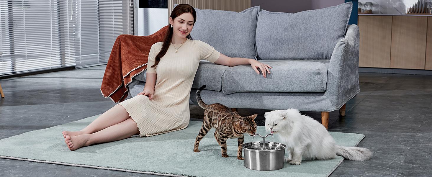 3.2L D03 Stainless Steel Cat Water Fountain – BPA-Free, Filtered, Ultra-Quiet Dispenser for Cats & Dogs| Wired plug-in model