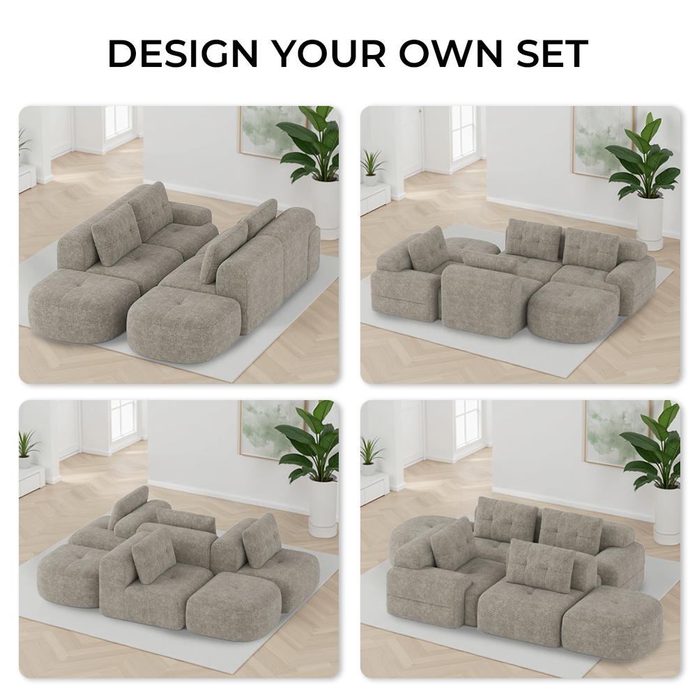 [Summervibes - 3 PKGS] 145'' U-Shaped Modular Sectional Boneless Sofa Couch Full-Foam Structure Compression Packaging Woven Texture Upholstery Oversized Modern Living Room Couch for 4+ Years of Comfort, Gifts for the Whole Family: Husband&Wife, Mom & Dad