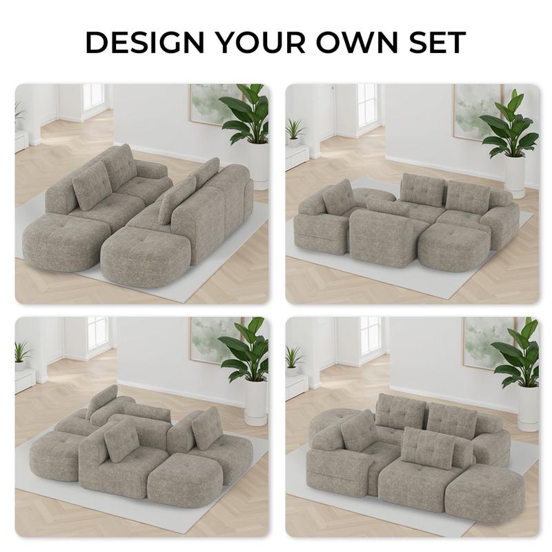 [New Year Deals] 145'' U-Shaped Modular Sectional Boneless Sofa Couch Full-Foam Structure Compression Packaging Woven Texture Upholstery Oversized Modern Living Room Couch for 4+ Years of Comfort,Xstmas Gifts for the Whole Family: Husband&Wife, Mom & Dad