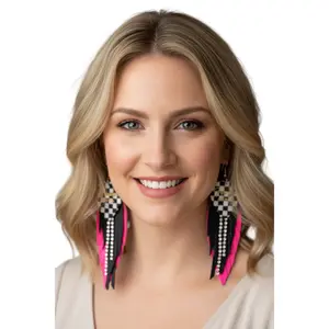 Hot Pink Checked Out Fringe Earrings